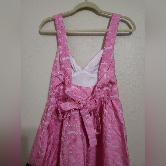 Lulus Rudra Pink Floral Jacquard A-Line Backless Midi Dress S Wedding Party Prom - Picture 11 of 12